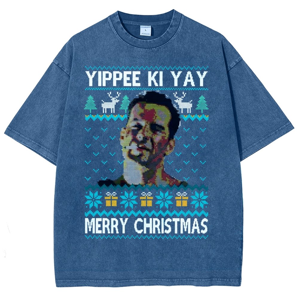 Yippee Ki Yay Christmas Vintage Distressed T-shirt