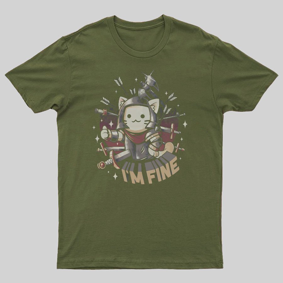 I'm Fine Funny Cat Gaming Geeky T-Shirt