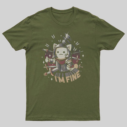 I'm Fine Funny Cat Gaming Geeky T-Shirt