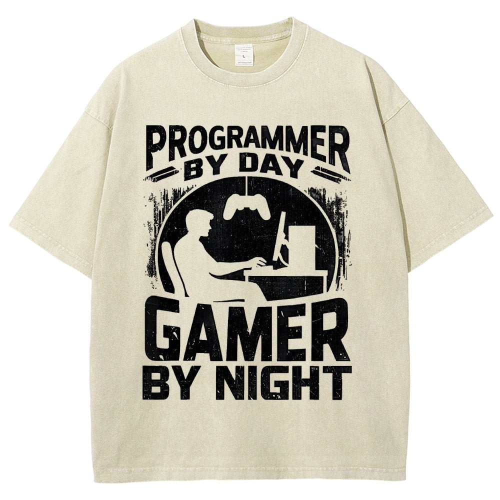 Programmer By Day Gamer By Night Computer Programming Vintage Distressed T-shirt