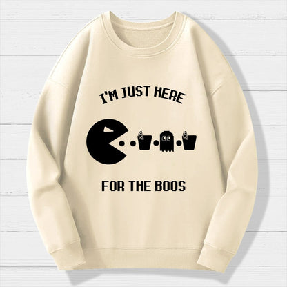 Here For The Boos Ghost Arcade Nerdy Halloween Geek Cotton Sweatshirt