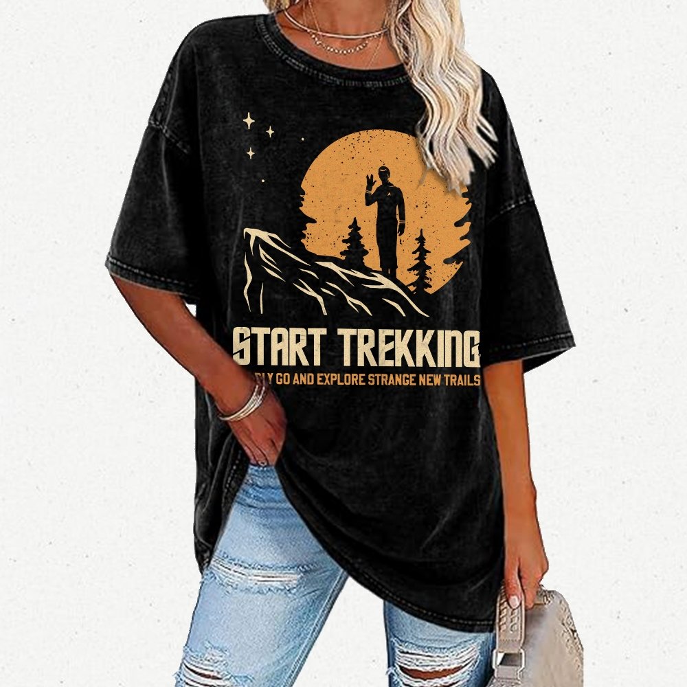 Start Trekking Boldly Go And Explore Uncharted New Trails Vintage Distressed T-shirt