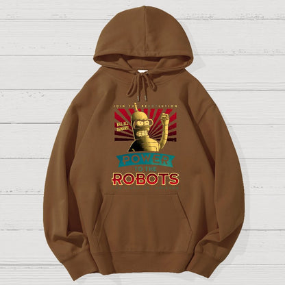Power To The Robots Geek Cotton Hoodie