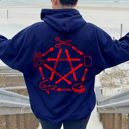 Rock Paper Scissors Spock Printed Back Unisex Cotton Hoodie