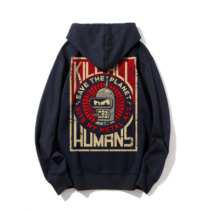 Save The Planet Kill All Humans Geek Printed Back Cotton Hoodie