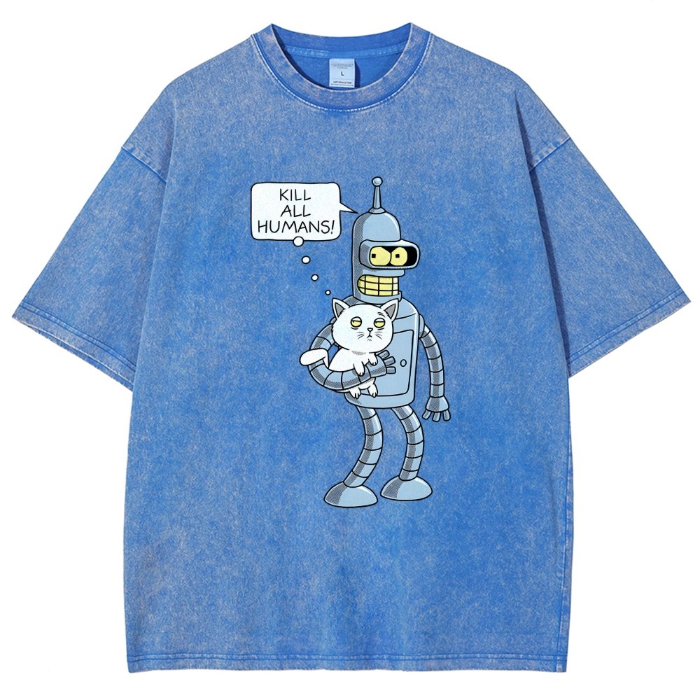 Kill All Humans! Catender Vintage Distressed T-shirt