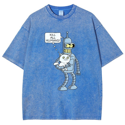 Kill All Humans! Catender Vintage Distressed T-shirt
