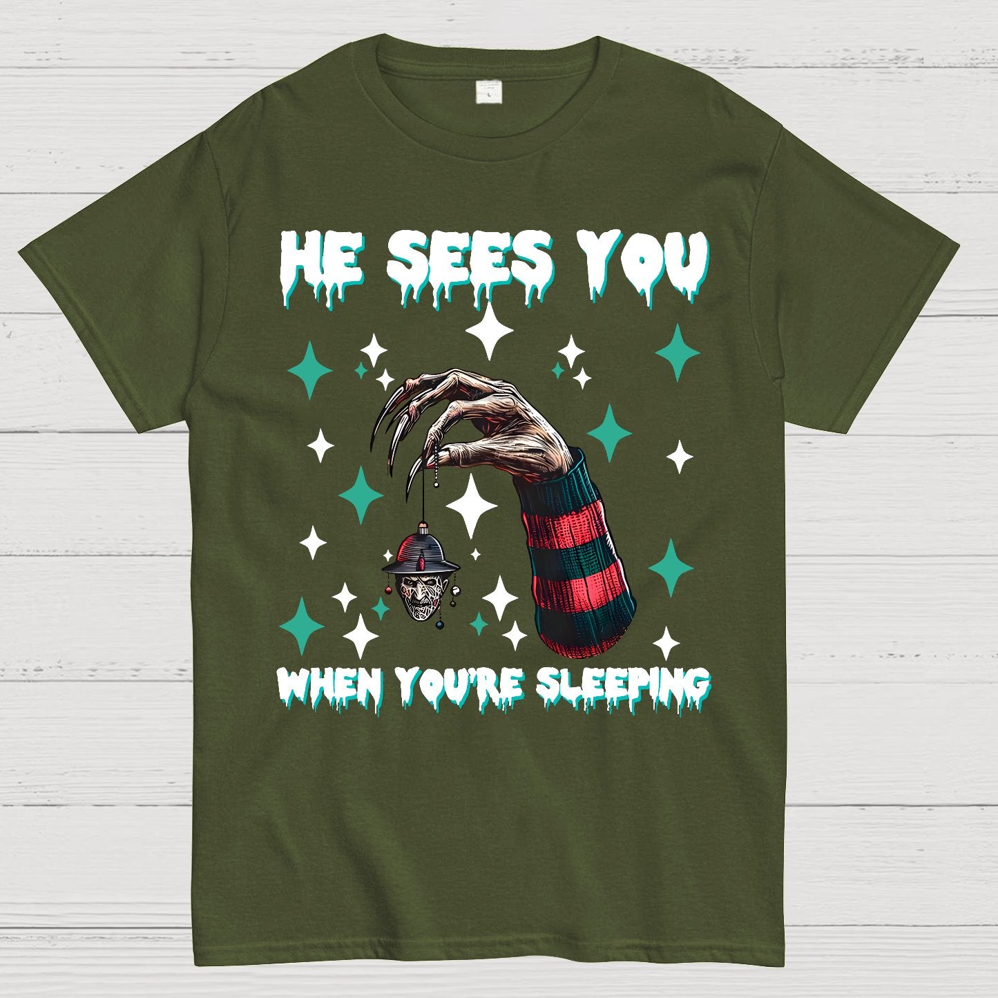 Horror Christmas He Sees You When You Are Sleeping Geek T-Shirt