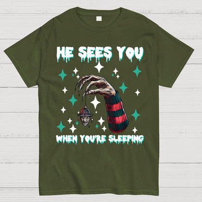 Horror Christmas He Sees You When You Are Sleeping Geek T-Shirt