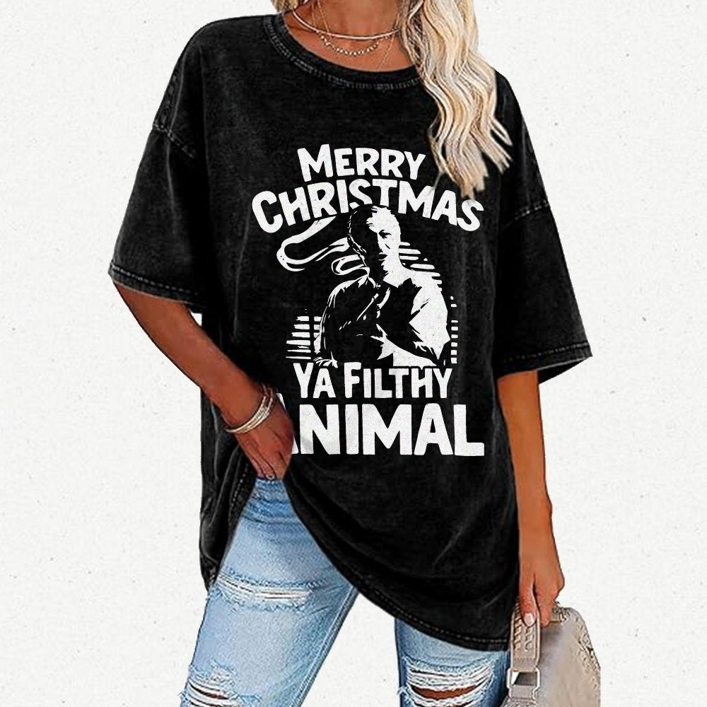 Merry Christmas Ya Filthy Animal Vintage Distressed T-shirt