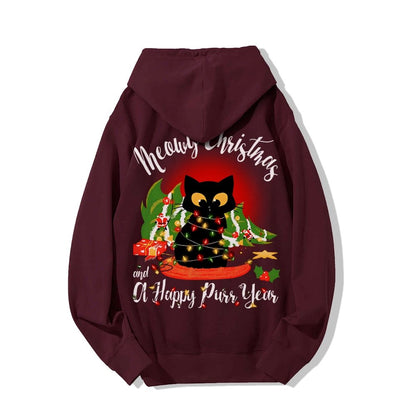 Happy Purr Year Printed Back Unisex Cotton Hoodie