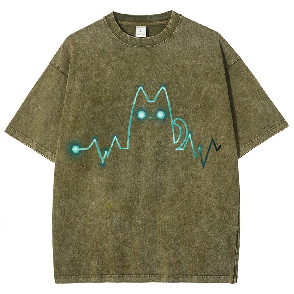 Heart Cat Beat Vintage Distressed T-shirt