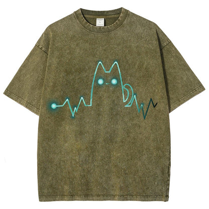 Heart Cat Beat Vintage Distressed T-shirt