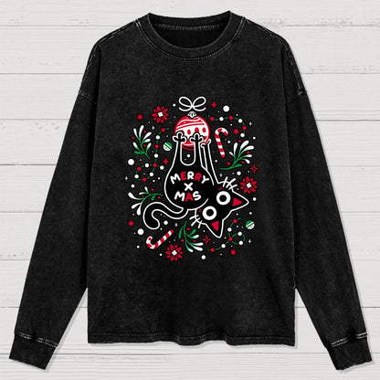 Christmas Cat Butt Washed Long Sleeve Tee