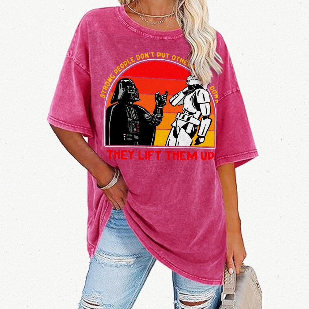 Strong People Graphic Vintage Distressed Washed T-shirt