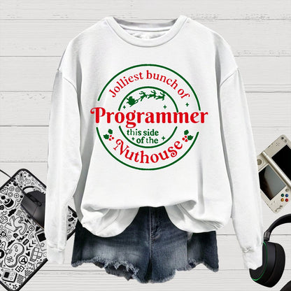 Jolliest Bunch Of Programmer Christmas Cotton Pullover Sweatshirt