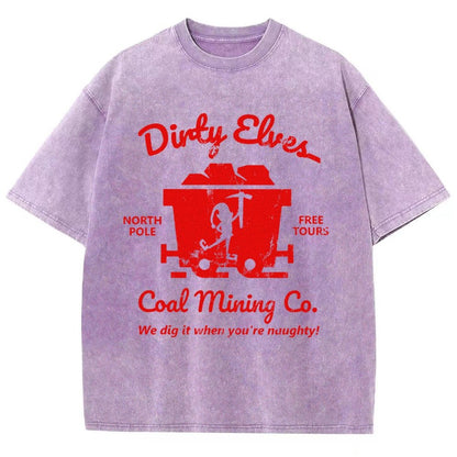Dirty Elves Coal Mining Company Christmas Humor Vintage Distressed T-shirt