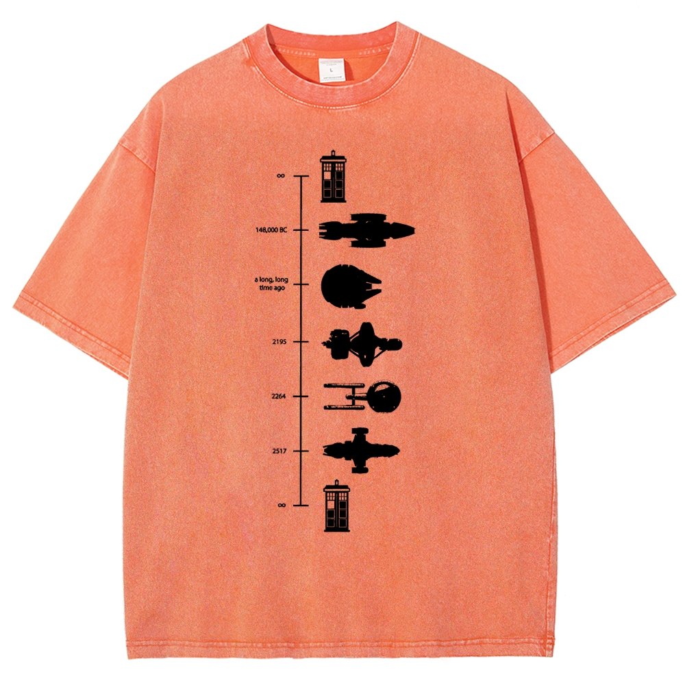 Sci-Fi Spaceship Timeline Vintage Distressed T-shirt
