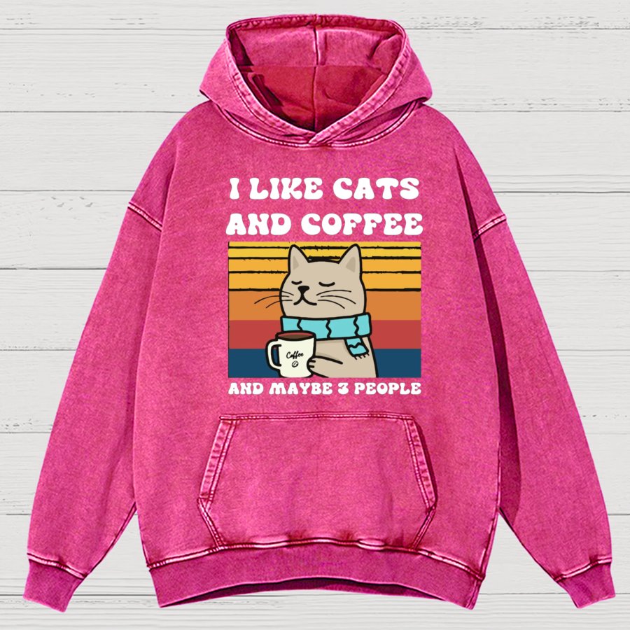 I Like Cats And Coffee And Maybe 3 People Funny Nerd Vintage Distressed Hoodie