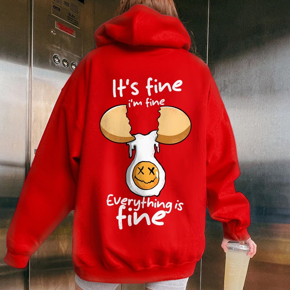 Everything is fine Printed Back Unisex Cotton Hoodie
