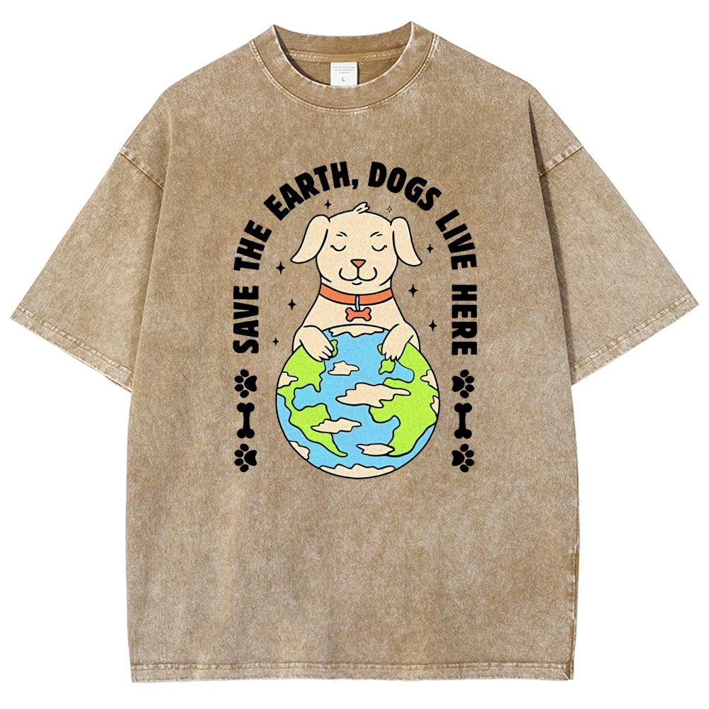 Save The Earth Dogs Live Here Vintage Distressed T-shirt