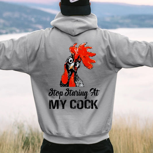 Stop Staring at My Cock Printed Back Unisex Cotton Hoodie