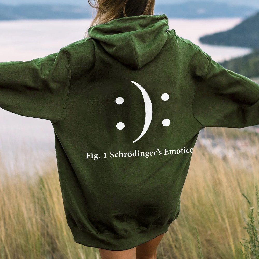 Schrodinger's Emoticon Printed Back Unisex Cotton Hoodie