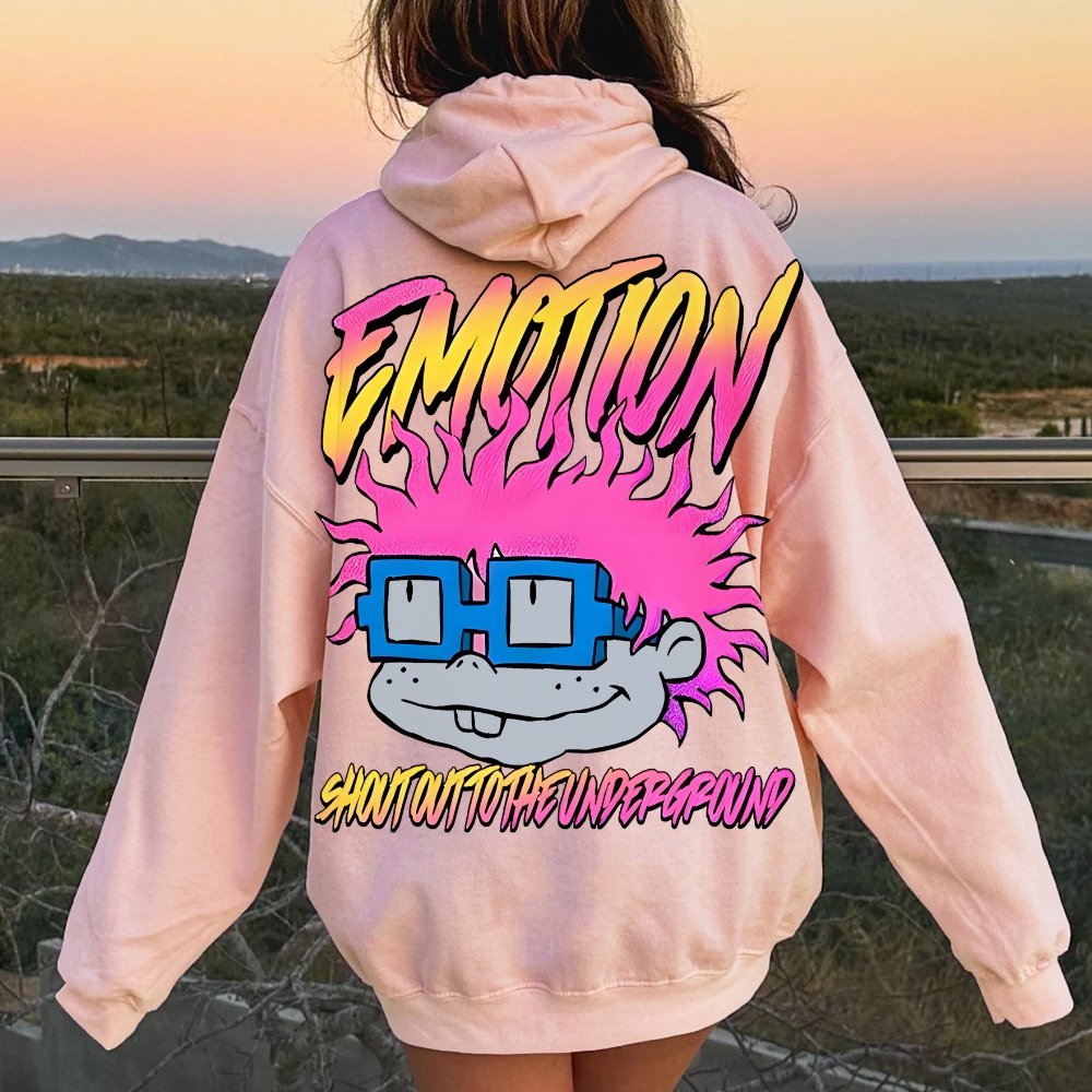 Vintage Cartoon Monster Graphic Print Printed Back Cotton Hoodie