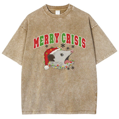 Merry Crisis Opossum Funny Christmas Vintage Distressed T-shirt