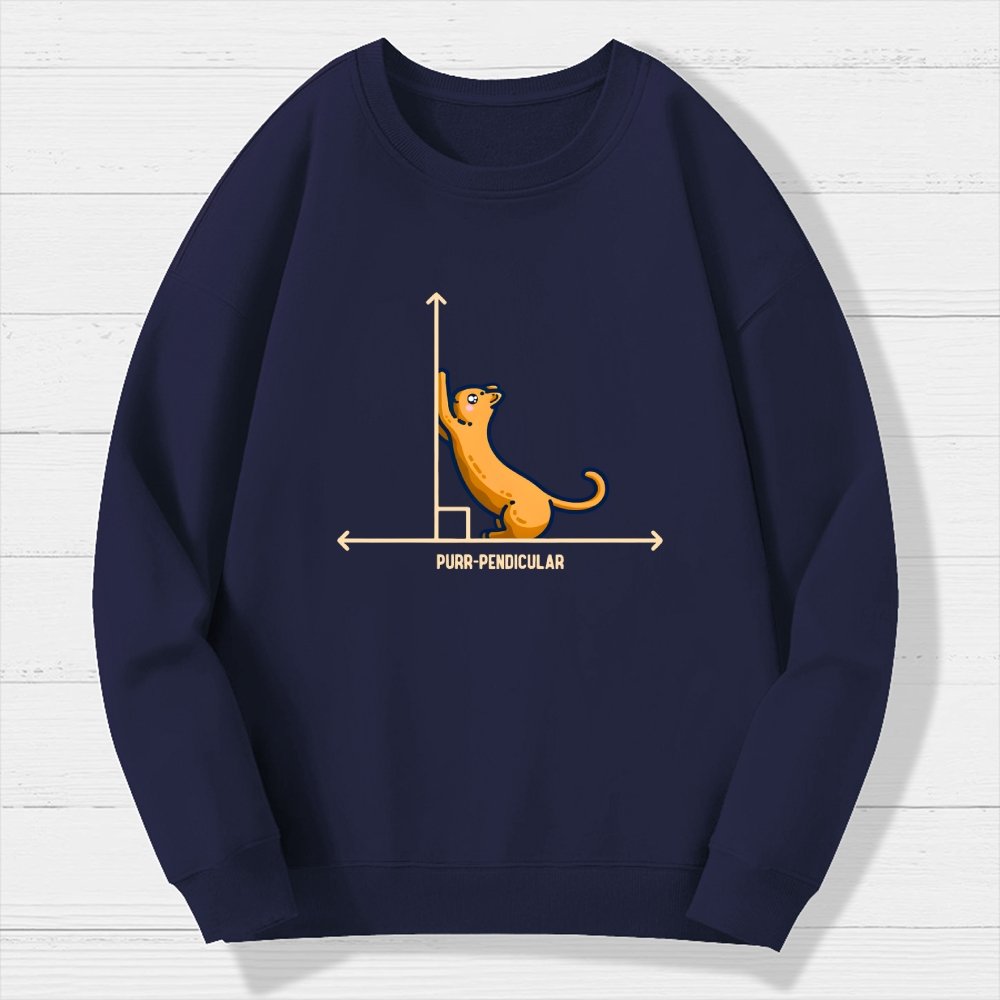 Purr-Pendicular Cute Maths Cat Premium Geek Cotton Sweatshirt