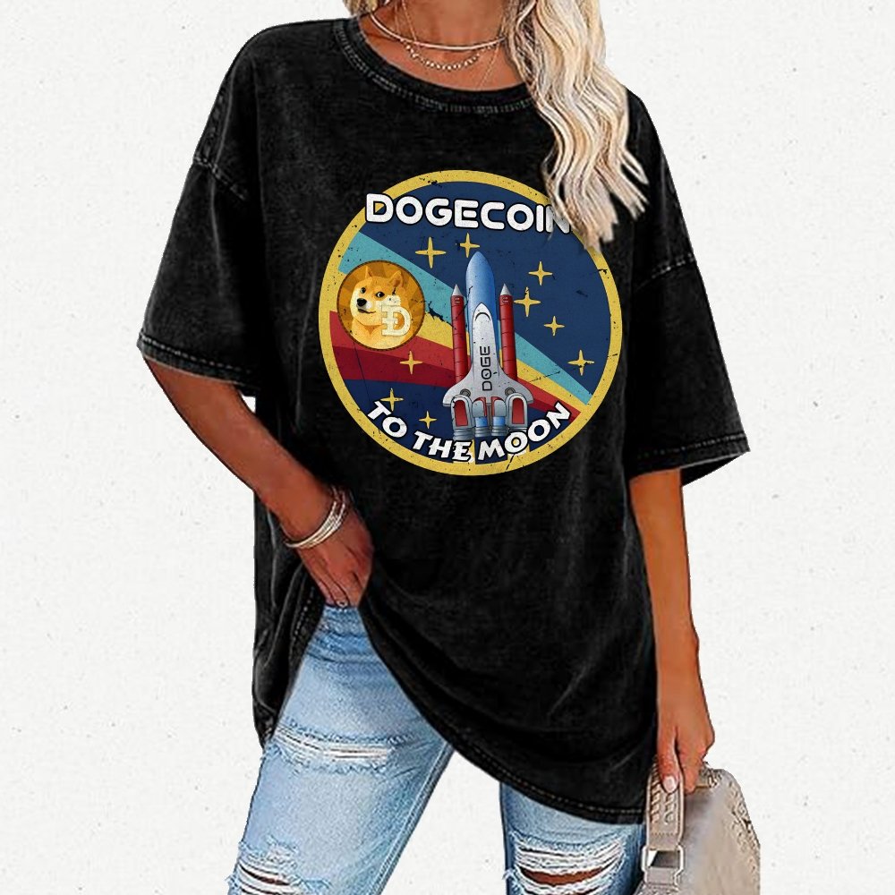 Dogecoin To The Moon DOGE Vintage Distressed T-shirt