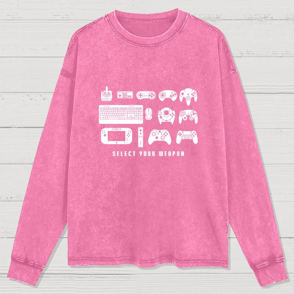 Select Your Weapon Game Controllers Washed Long Sleeve Tee