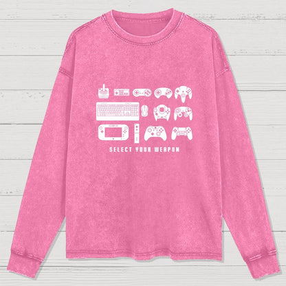 Select Your Weapon Game Controllers Washed Long Sleeve Tee