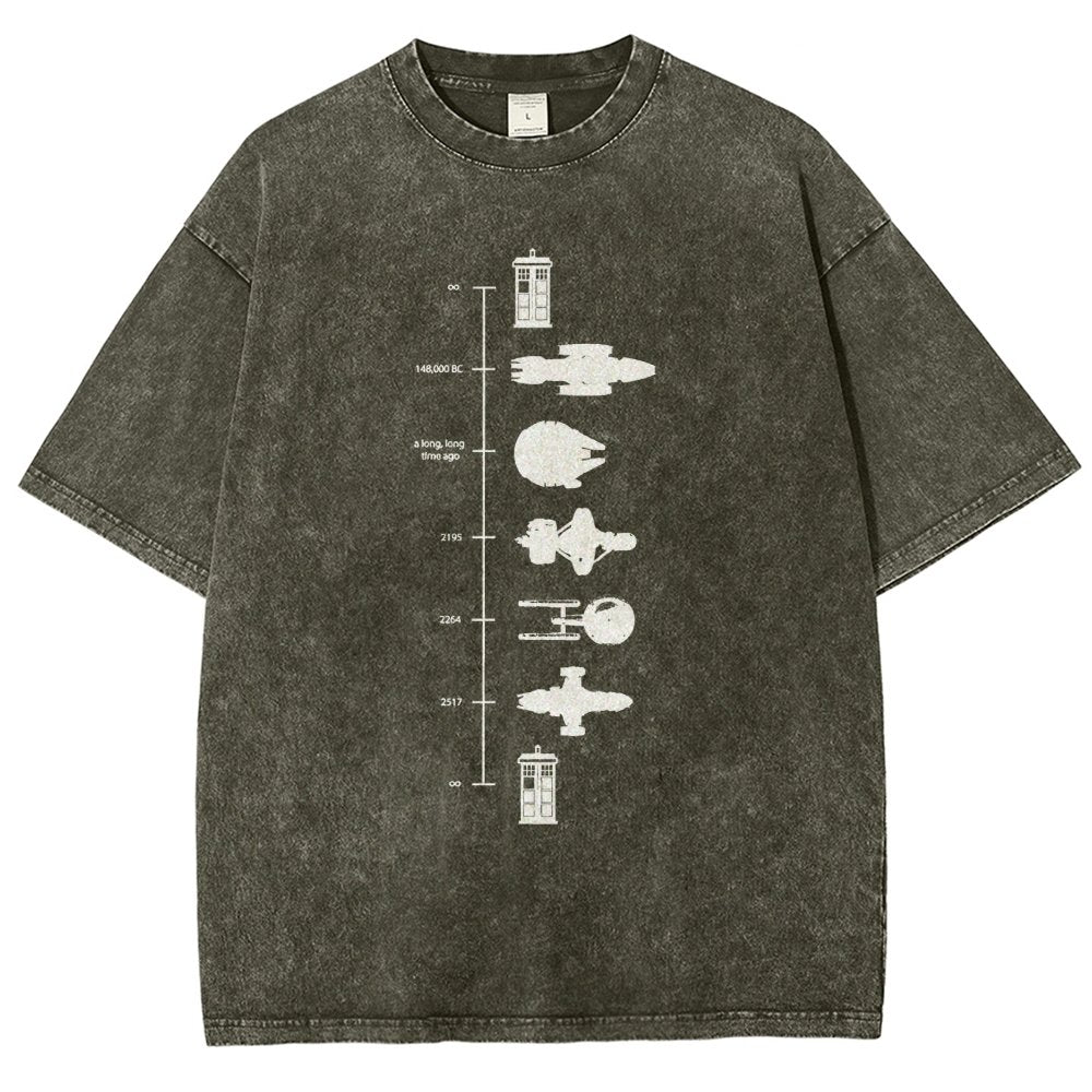Sci-Fi Spaceship Timeline Vintage Distressed T-shirt