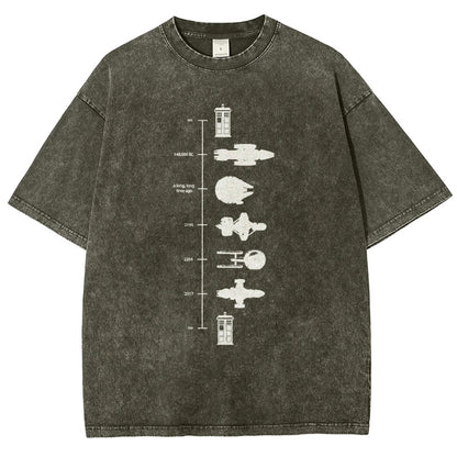 Sci-Fi Spaceship Timeline Vintage Distressed T-shirt