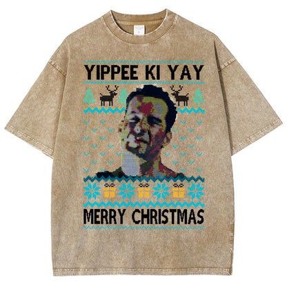 Yippee Ki Yay Christmas Vintage Distressed T-shirt