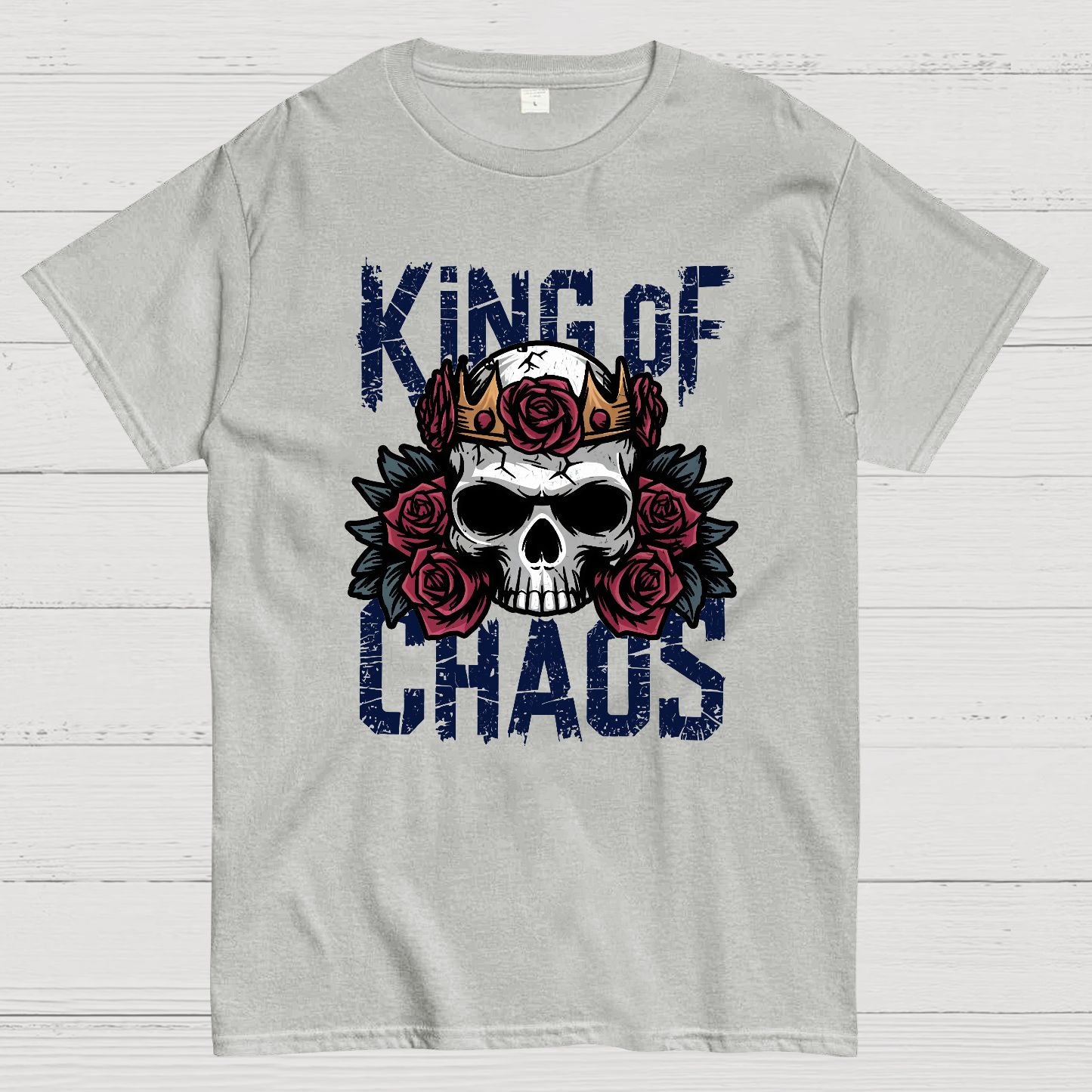 King of Chaos Skull Rose Crown Nerdy T-Shirt