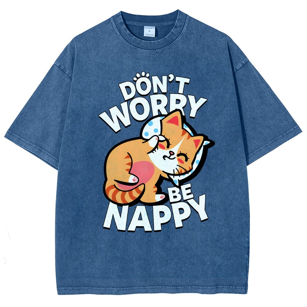 Cute Kawaii Pet Cat Don't Worry Vintage Distressed T-shirt