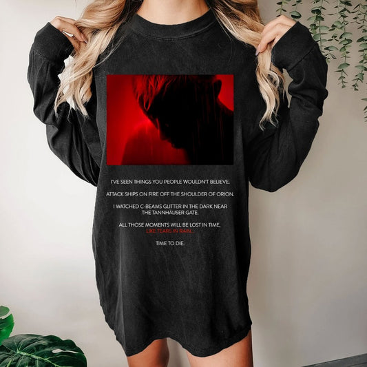 Tears in Rain-Tears in Red-Time to Die Washed Long Sleeve Tee
