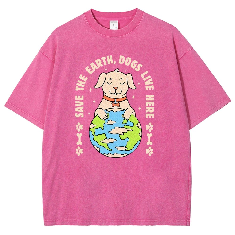 Save The Earth Dogs Live Here Vintage Distressed T-shirt