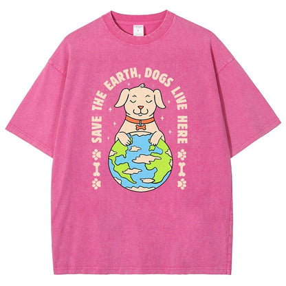Save The Earth Dogs Live Here Vintage Distressed T-shirt