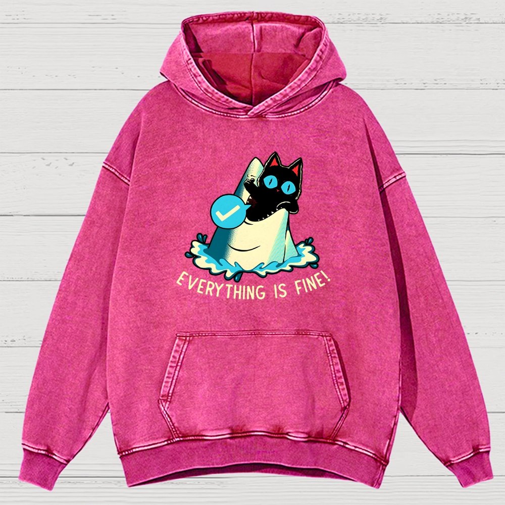Everything Is Fine! Cat Vintage Distressed Hoodie