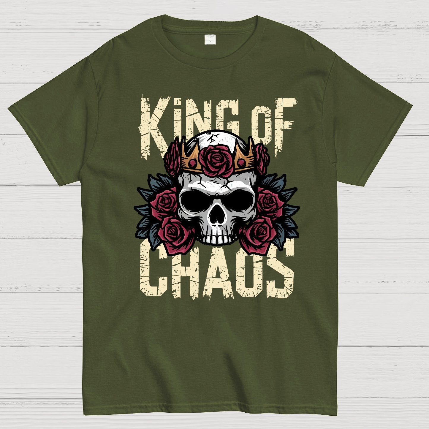 King of Chaos Skull Rose Crown Nerdy T-Shirt