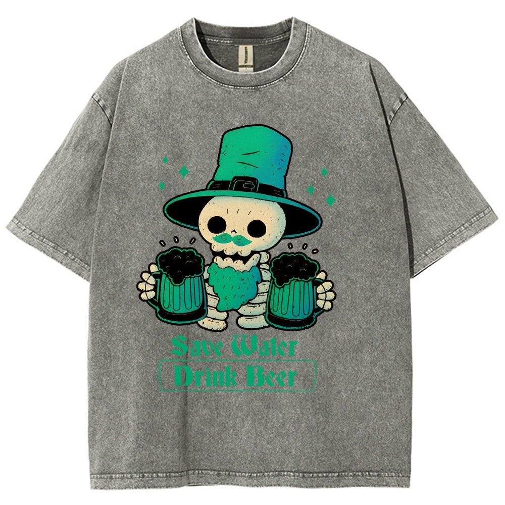 Skeleton St Patrick drinks Beer Vintage Distressed T-shirt