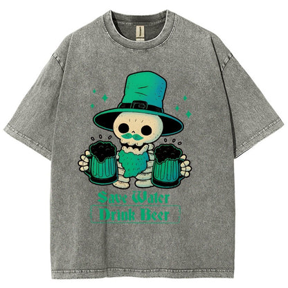 Skeleton St Patrick drinks Beer Vintage Distressed T-shirt