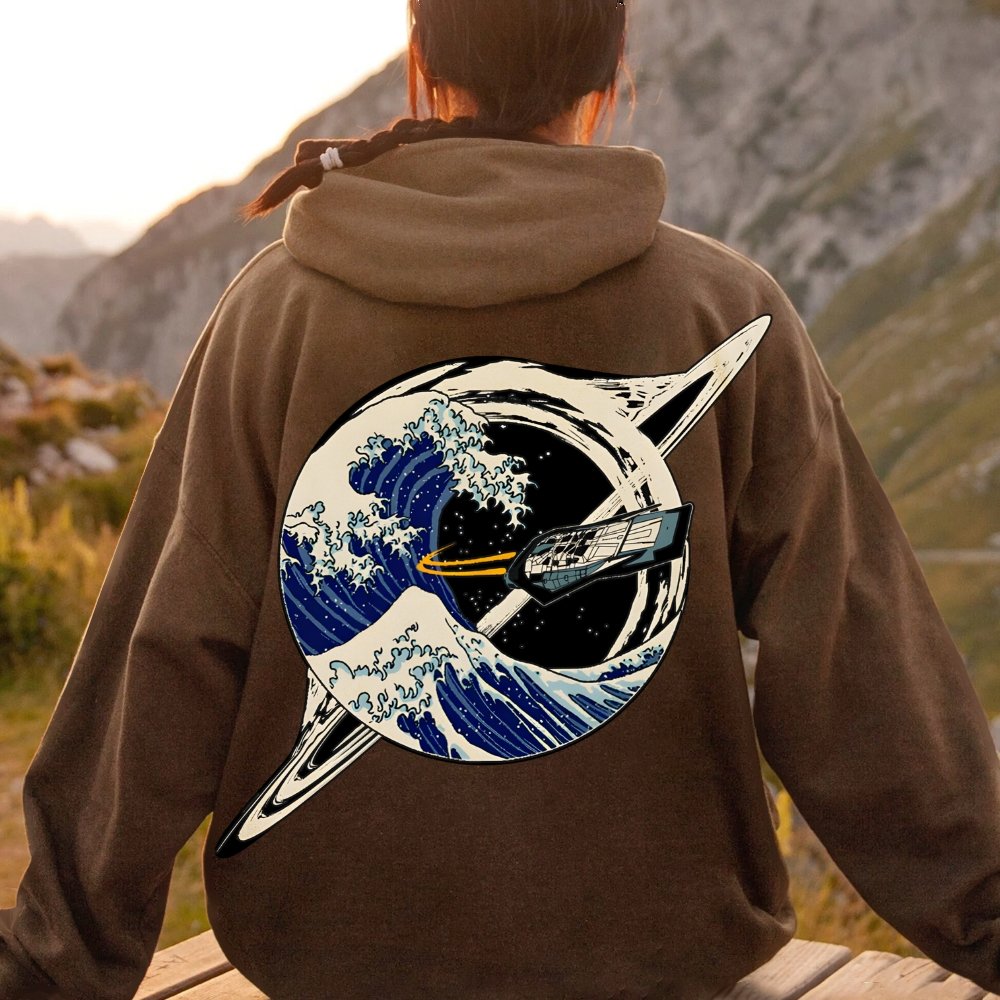 Interstellar Kanagawa Wave Printed Back Cotton Hoodie