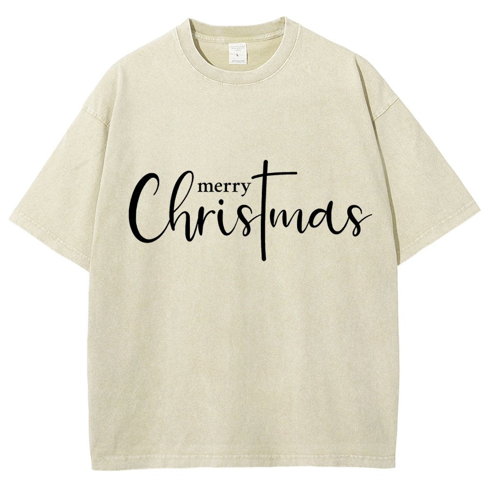Merry Christmas .Christmas Cross Vintage Distressed T-shirt
