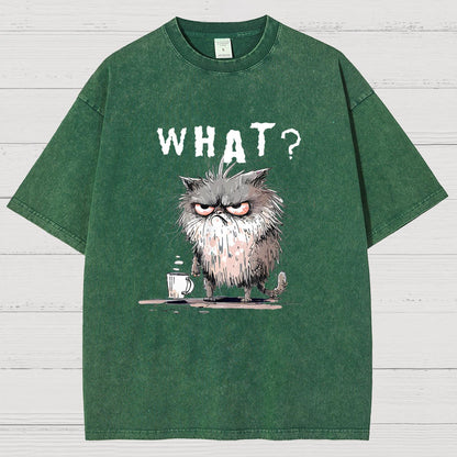 Bad Temper Feline With Coffee Grumpily Catty Funny Vintage Distressed T-shirt