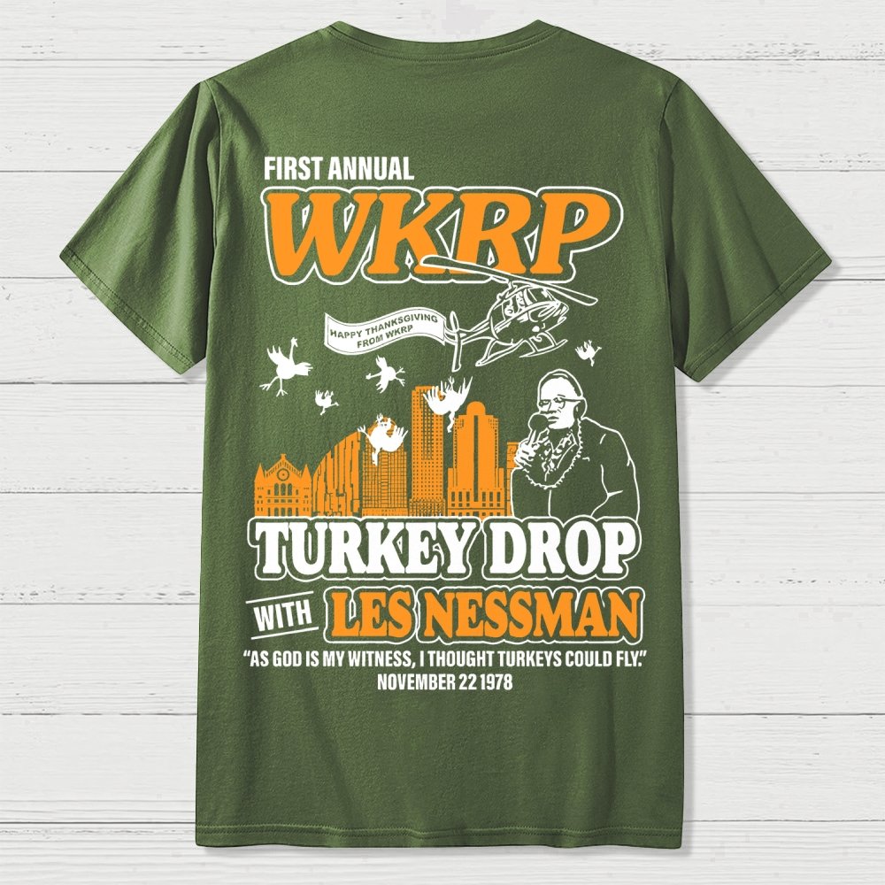 First Annual Fictional Radio Thanksgiving Day Turkey Drop Front And Back Printing Geek T-Shirt