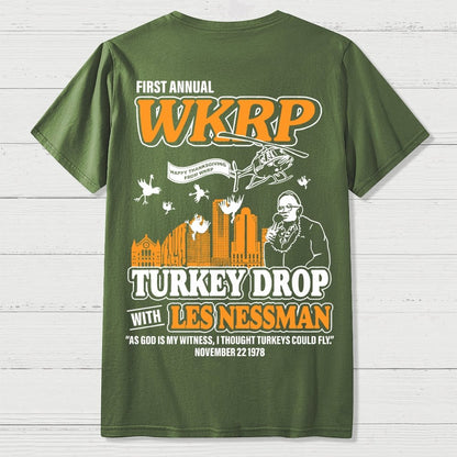 First Annual Fictional Radio Thanksgiving Day Turkey Drop Front And Back Printing Geek T-Shirt